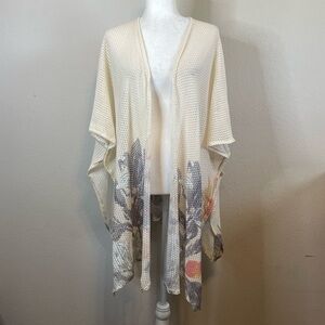 Vince Camuto Cream Open Knit Lightweight Floral Watercolor Wrap Shawl Cover Up